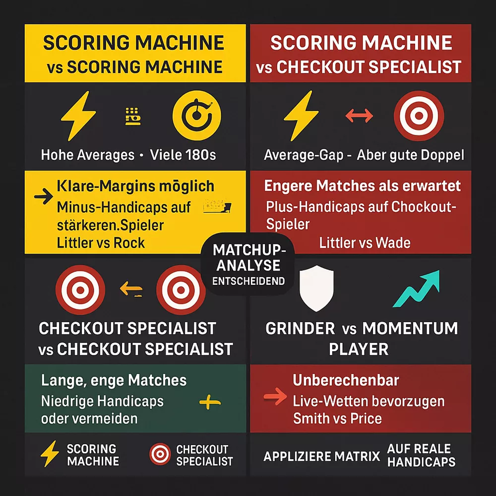 Matchup-Analyse Matrix für Handicap-Wetten - Scoring-Maschinen vs Checkout-Spezialisten Strategien