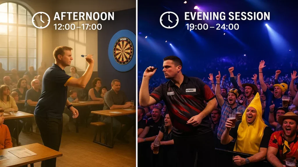 Kontrast zwischen Nachmittags- und Abendsessions bei der PDC World Championship - unterschiedliche Atmosphären