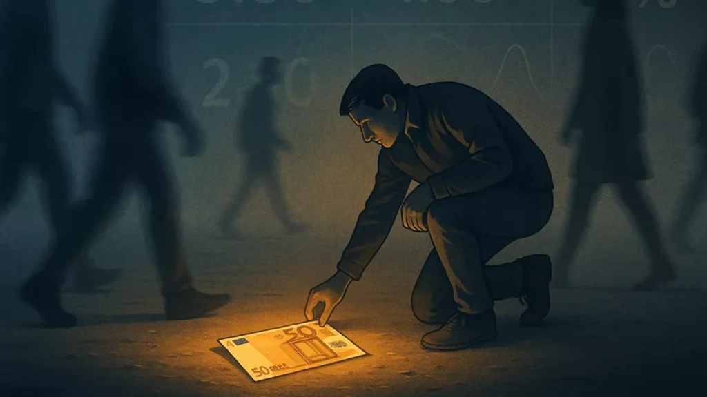 Value-Betting Konzept - 50-Euro-Schein auf dem Boden symbolisiert übersehene Wettchancen